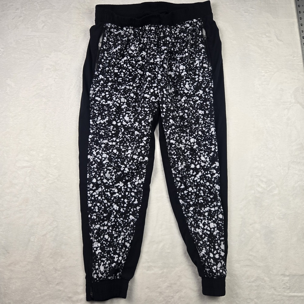 Fabletics Anguilla Black White Joggers Size XL Splatter Pattern Zipper Ankles‎